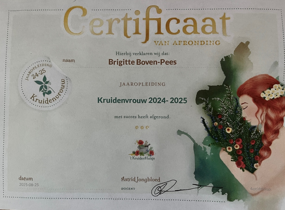 Certficaat Jaaropleiding Kruidenvrouw